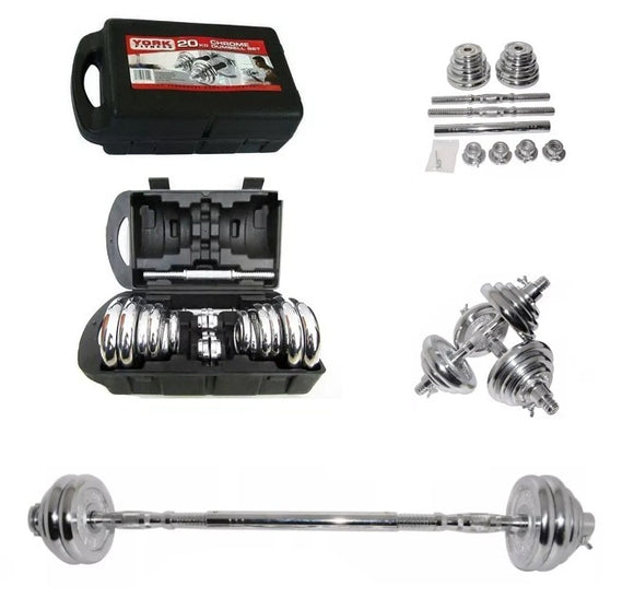 Set de Mancuernas Cromadas 20 kg en Maleta
